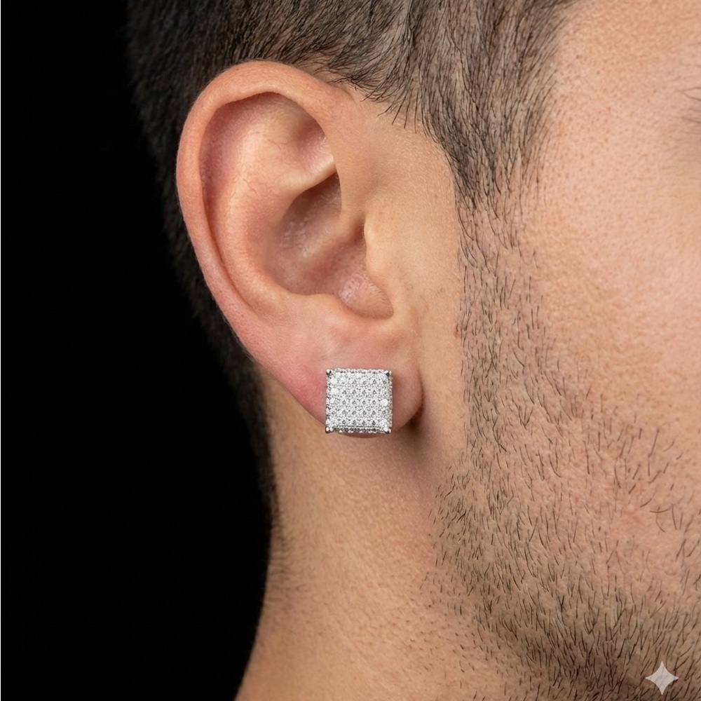 Sexy Men's Crystals Silver Square Stud Earrings
